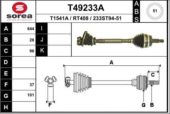 EAI T49233A - Приводной вал autospares.lv