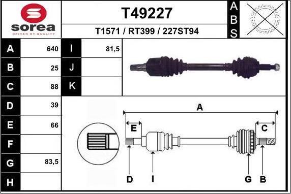 EAI T49227 - Приводной вал autospares.lv