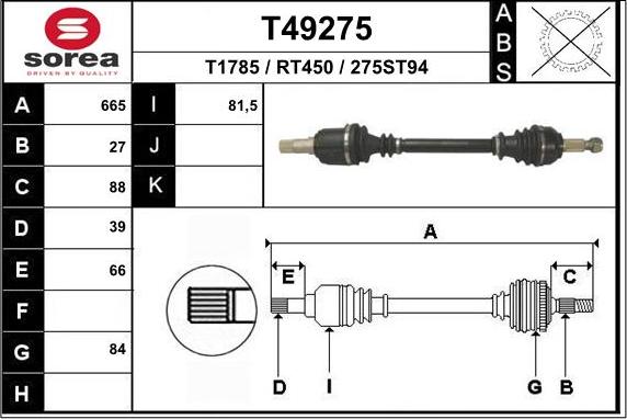 EAI T49275 - Приводной вал autospares.lv