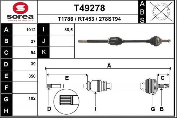 EAI T49278 - Приводной вал autospares.lv