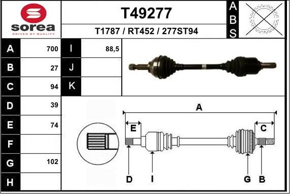 EAI T49277 - Приводной вал autospares.lv