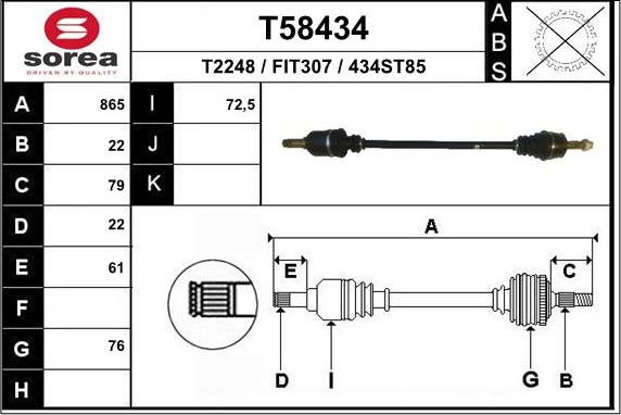 EAI T58434 - Приводной вал autospares.lv