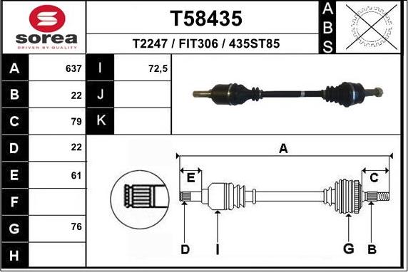 EAI T58435 - Приводной вал autospares.lv