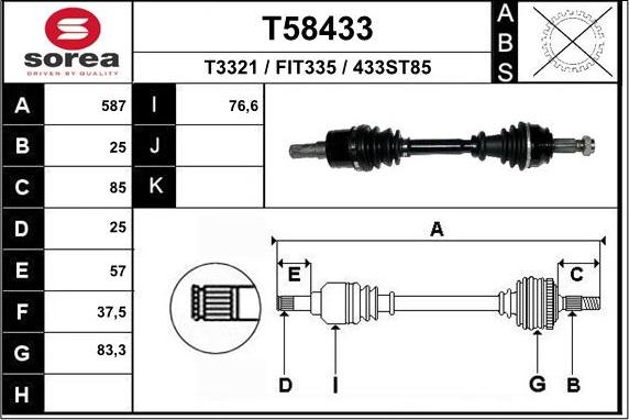 EAI T58433 - Приводной вал autospares.lv