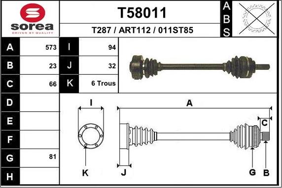 EAI T58011 - Приводной вал autospares.lv