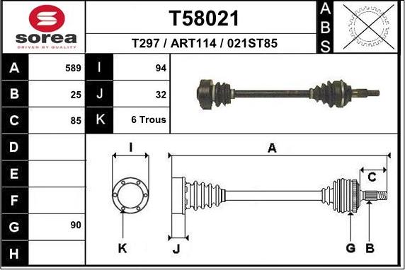 EAI T58021 - Приводной вал autospares.lv