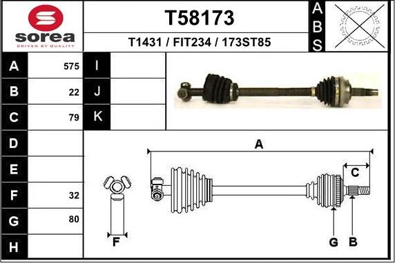 EAI T58173 - Приводной вал autospares.lv