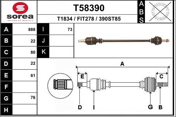 EAI T58390 - Приводной вал autospares.lv