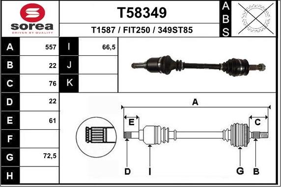 EAI T58349 - Приводной вал autospares.lv