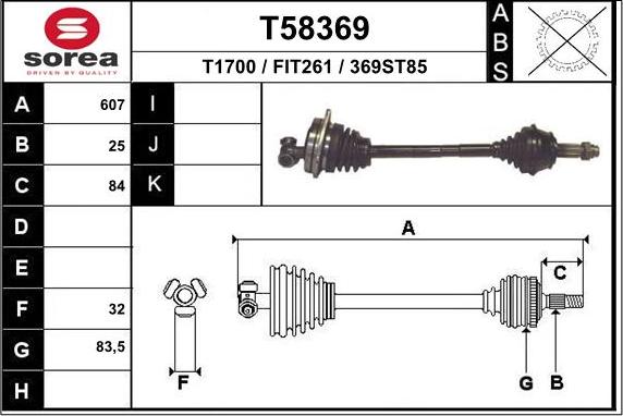 EAI T58369 - Приводной вал autospares.lv