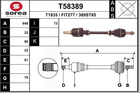 EAI T58389 - Приводной вал autospares.lv