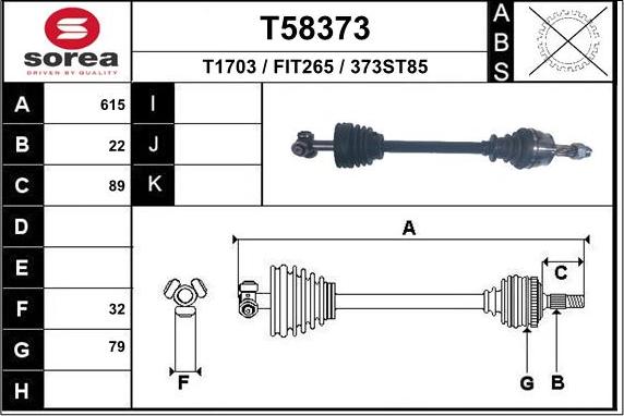 EAI T58373 - Приводной вал autospares.lv