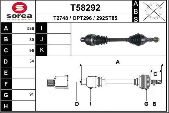 EAI T58292 - Приводной вал autospares.lv