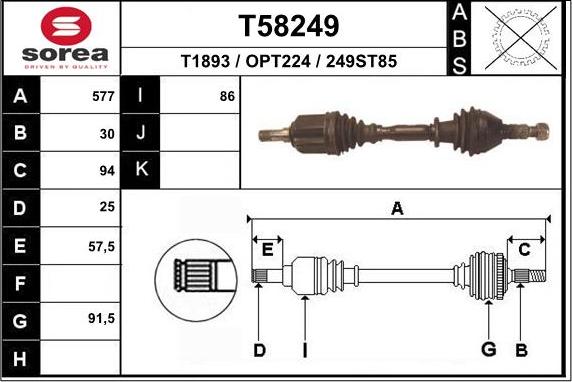 EAI T58249 - Приводной вал autospares.lv