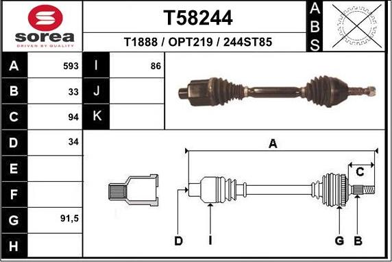 EAI T58244 - Приводной вал autospares.lv