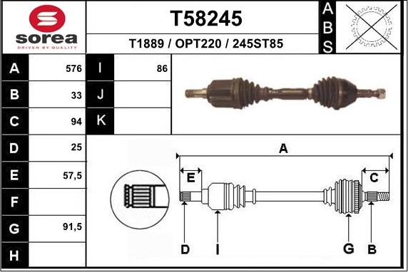 EAI T58245 - Приводной вал autospares.lv