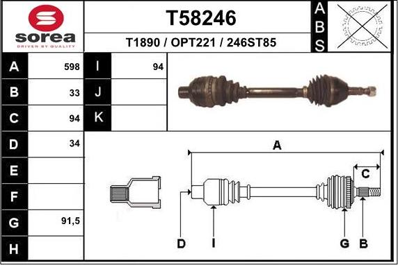 EAI T58246 - Приводной вал autospares.lv