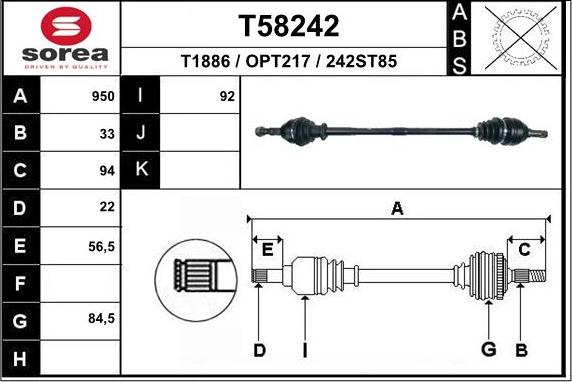 EAI T58242 - Приводной вал autospares.lv