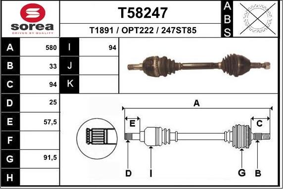 EAI T58247 - Приводной вал autospares.lv