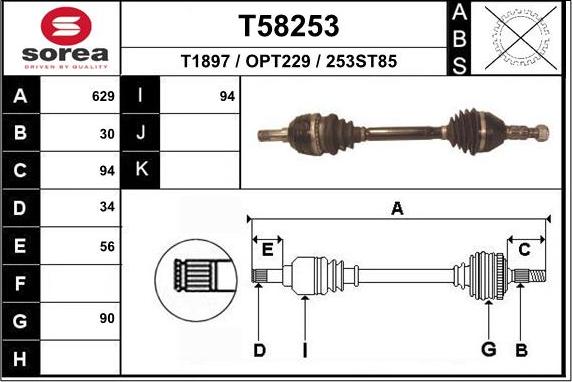 EAI T58253 - Приводной вал autospares.lv