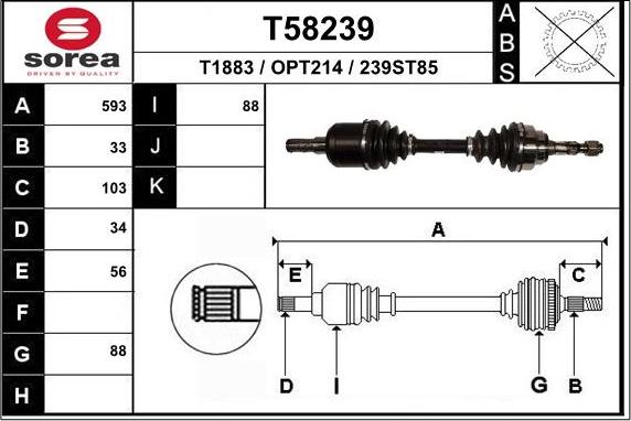 EAI T58239 - Приводной вал autospares.lv