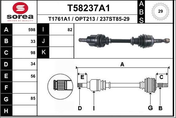 EAI T58237A1 - Приводной вал autospares.lv