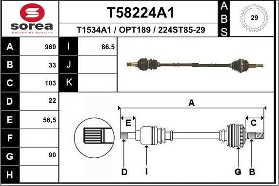 EAI T58224A1 - Приводной вал autospares.lv