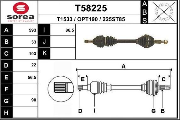 EAI T58225 - Приводной вал autospares.lv