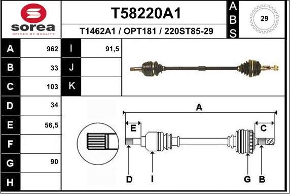 EAI T58220A1 - Приводной вал autospares.lv