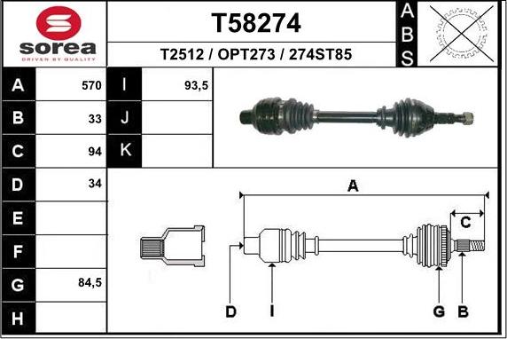 EAI T58274 - Приводной вал autospares.lv