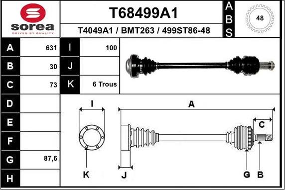 EAI T68499A1 - Приводной вал autospares.lv