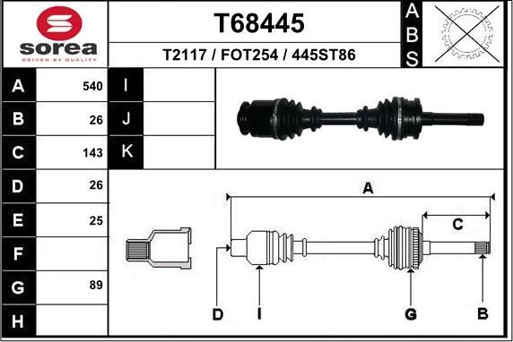 EAI T68445 - Приводной вал autospares.lv