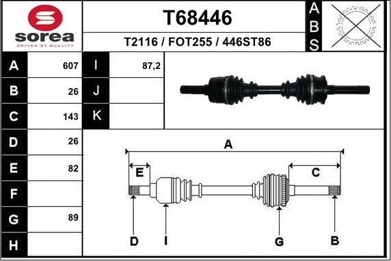 EAI T68446 - Приводной вал autospares.lv