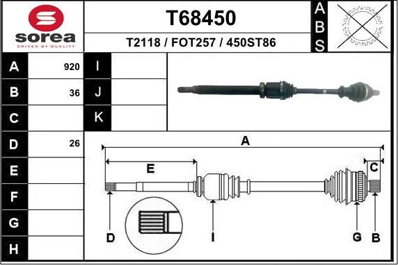 EAI T68450 - Приводной вал autospares.lv