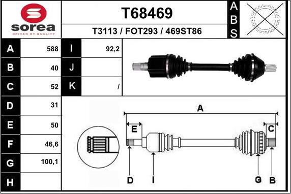 EAI T68469 - Приводной вал autospares.lv