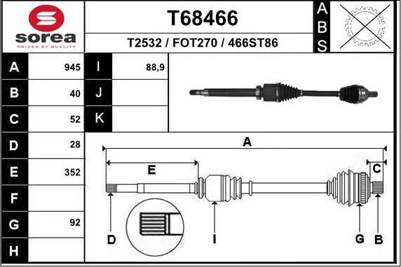 EAI T68466 - Приводной вал autospares.lv