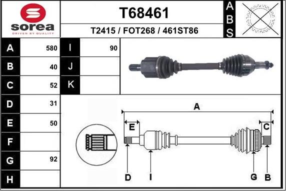 EAI T68461 - Приводной вал autospares.lv