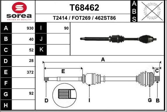 EAI T68462 - Приводной вал autospares.lv