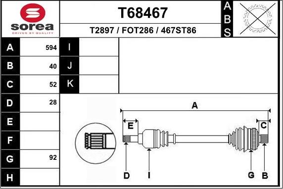 EAI T68467 - Приводной вал autospares.lv