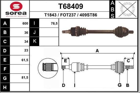 EAI T68409 - Приводной вал autospares.lv