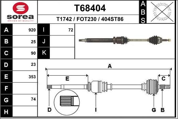 EAI T68404 - Приводной вал autospares.lv