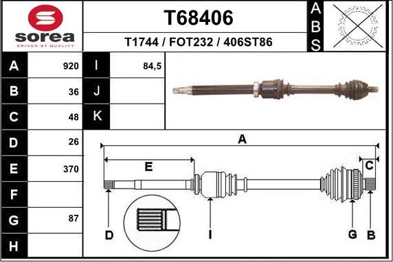 EAI T68406 - Приводной вал autospares.lv