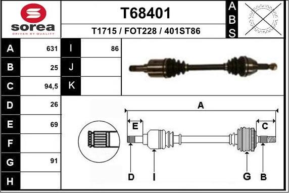 EAI T68401 - Приводной вал autospares.lv