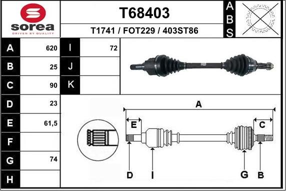 EAI T68403 - Приводной вал autospares.lv