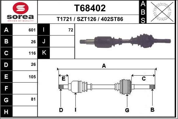 EAI T68402 - Приводной вал autospares.lv