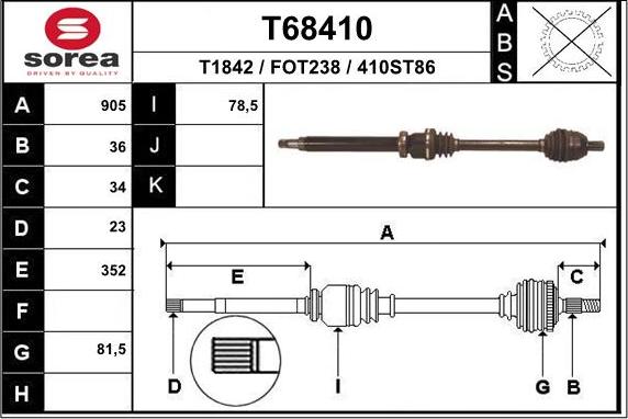 EAI T68410 - Приводной вал autospares.lv