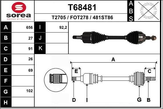 EAI T68481 - Приводной вал autospares.lv