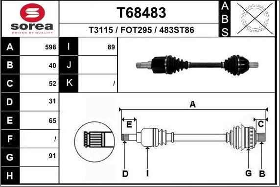 EAI T68483 - Приводной вал autospares.lv