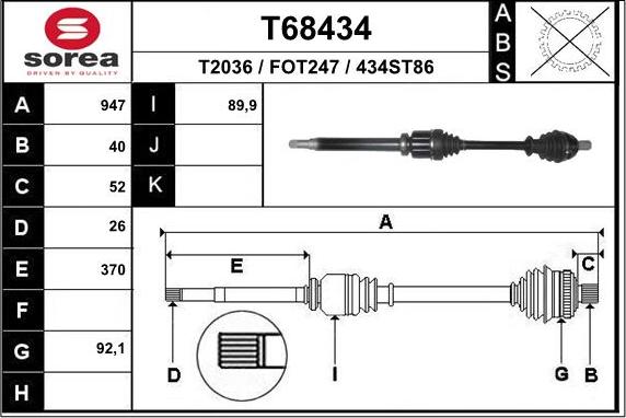 EAI T68434 - Приводной вал autospares.lv