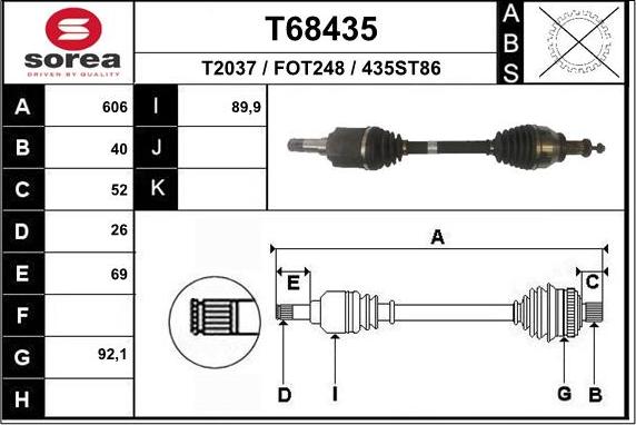 EAI T68435 - Приводной вал autospares.lv